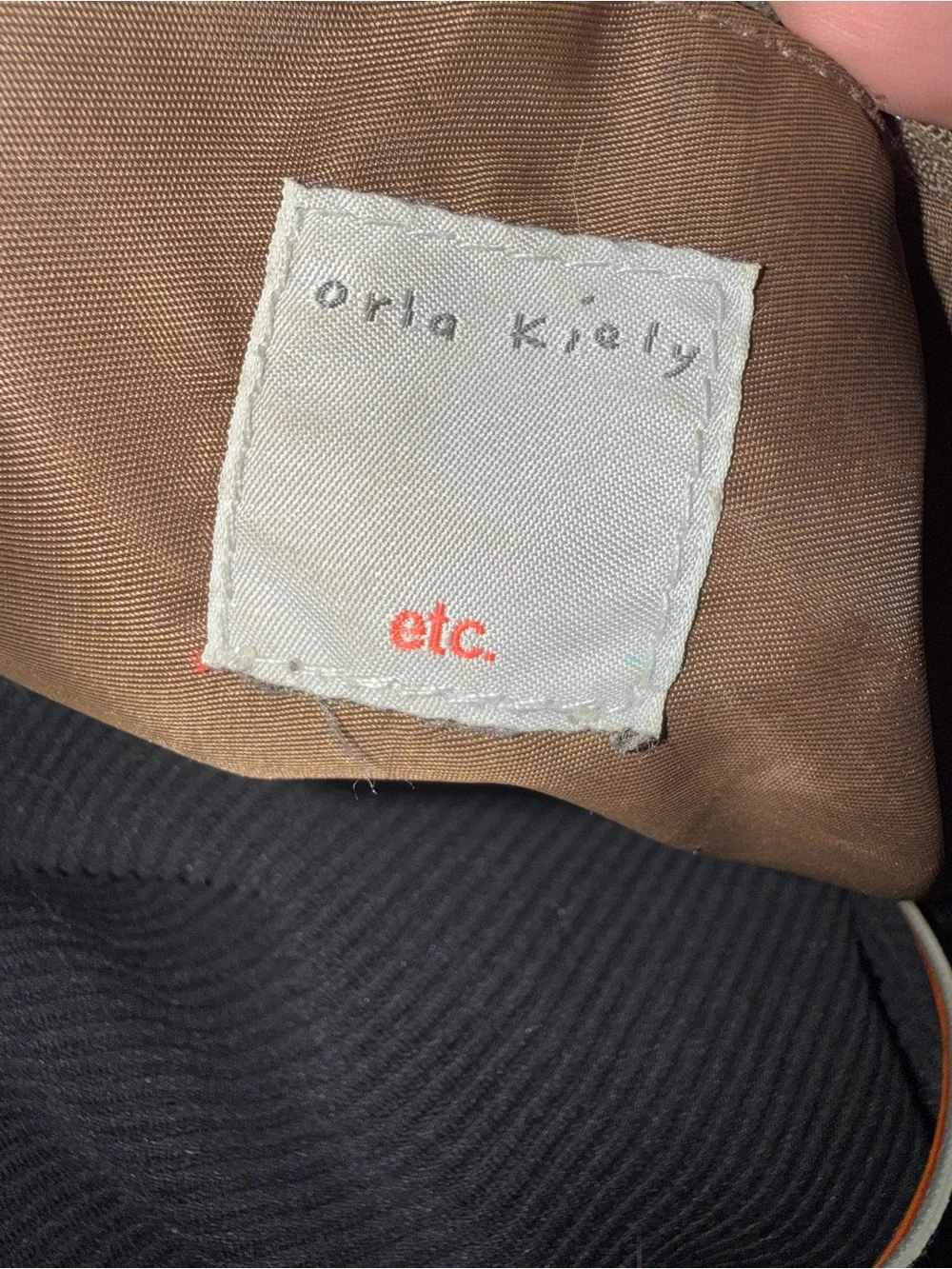 Orla Kiely Brown and Orange Leaf-Print coated Canvas Tote with Striped Handles - Picture 11 of 12